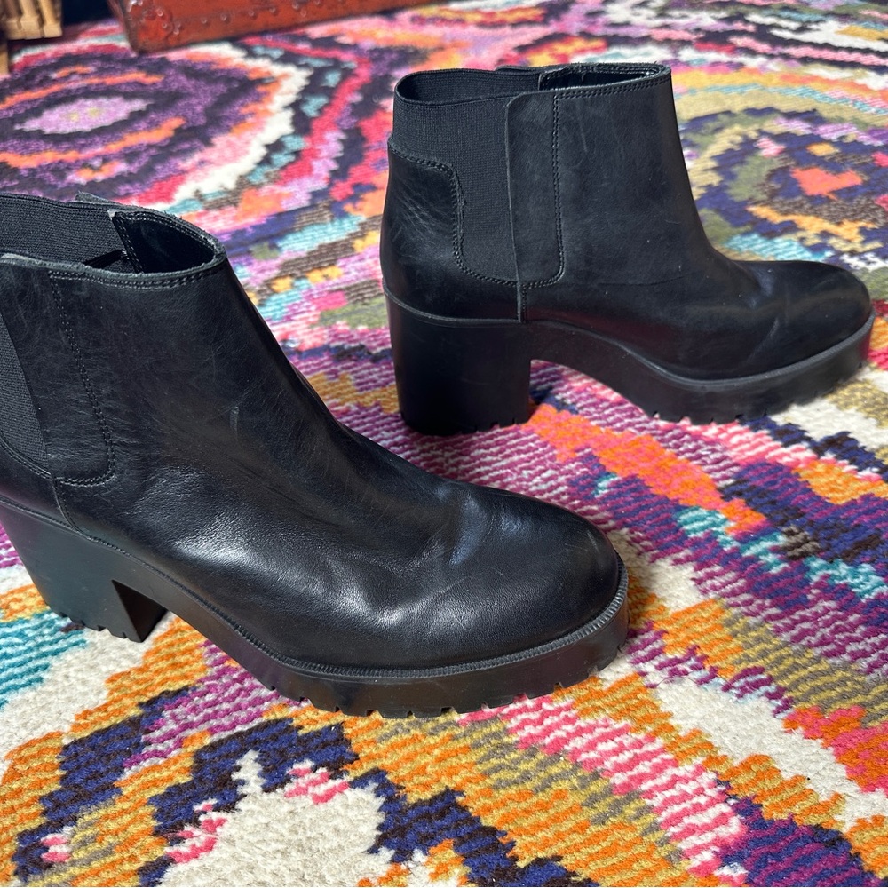 Zara Black leather Platform Chelsea Ankle Boots - Women's 41 / 10